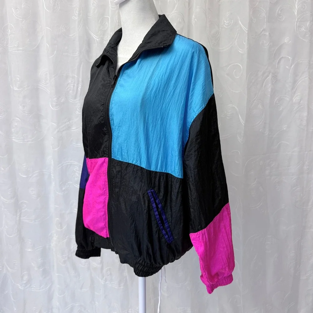 Vintage Red Pepper Action Wear Windbreaker Jacket Colorblock 80s 90s Neon Medium